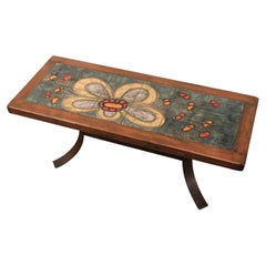 Mid Century Modern Scandinavian Ceramic Tile Top Coffee Table Wood and Metal