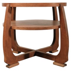 European Art Deco Influenced 20th Century Round 2-tiered Oak Side Table