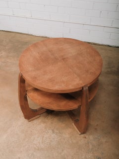 European Art Deco Influenced 20th Century Round 2-tiered Oak Side Table