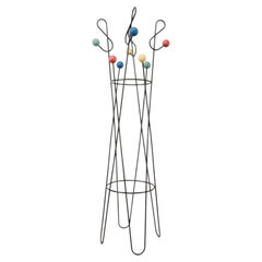 French Atomic-Style Mid Century Metal Coat Rack With Colorful Wood Knobs