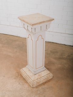 Antique Wooden Architectural Neoclassical Moorish Pedestal Plinth Faux Marble