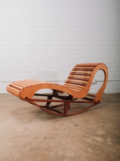 MCM European Wooden Organic Modern Studio Craft Mid Century Chaise Lounge Rocker