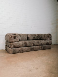 Mid Century Modern Modular Herringbone Leather Lounge Sofa With Sleeper Bed