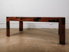 Antique European Brutalist Glass Top Geometric Dining Table with Metal Details