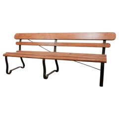 Antique Industrial Wood and Wrought Iron Train Station Bench Garden Seating