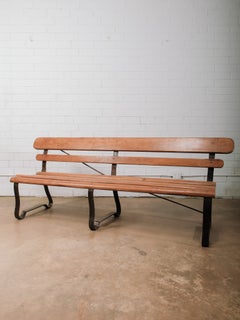 Antique Industrial Wood and Wrought Iron Train Station Bench Garden Seating