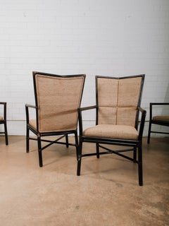 Vintage McGuire Furniture Dining Chairs Silk Shantung and Rattan Set of 8