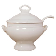 Antique English White Ironstone Covered Soup Tureen With Ceramic Ladle