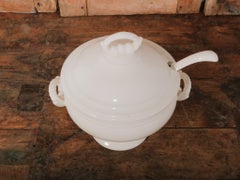 Antique English White Ironstone Covered Soup Tureen With Ceramic Ladle