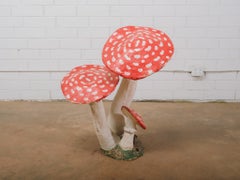 French Hand Painted Cast Concrete Mushroom Fly Agaric Toadstool Garden Sculpture