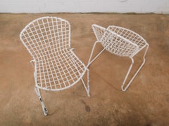 Vintage White Metal Wire Patio Garden Chairs Mid-Century Sled Base-Pair