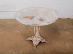 Antique French Cast Iron Lion Paw Pedestal Garden Table With Metal Top