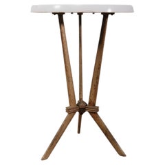 Vintage French Industrial Tripod Metal Pedestal Side table with Enamel Top