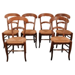 Set of 6 Antique French Provincial Ladderback Dining Chairs with Woven Rush Seat