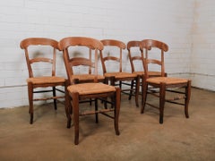 Set of 6 Antique French Provincial Ladderback Dining Chairs with Woven Rush Seat