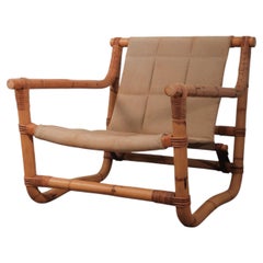 Mid Century Modern Scandinavian Bamboo and Rattan Lounge Chair by Horsnaes