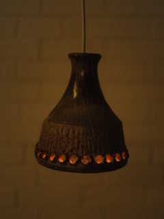 Mid Century Modern Scandinavian Brutalist Ceramic Pottery Pendant Light
