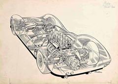 Original "Cutaway" Drawing of the Lotus 30 Racing Car by Brian Hatton