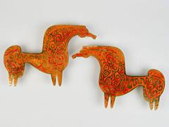 Pair of Inlaid Brass "Horse" Door Pulls by Evelyn Ackerman