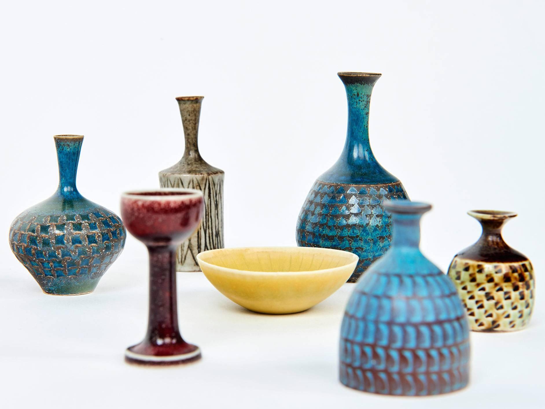 Stoneware Collection of Seven Miniature Vessels by Stig Lindberg