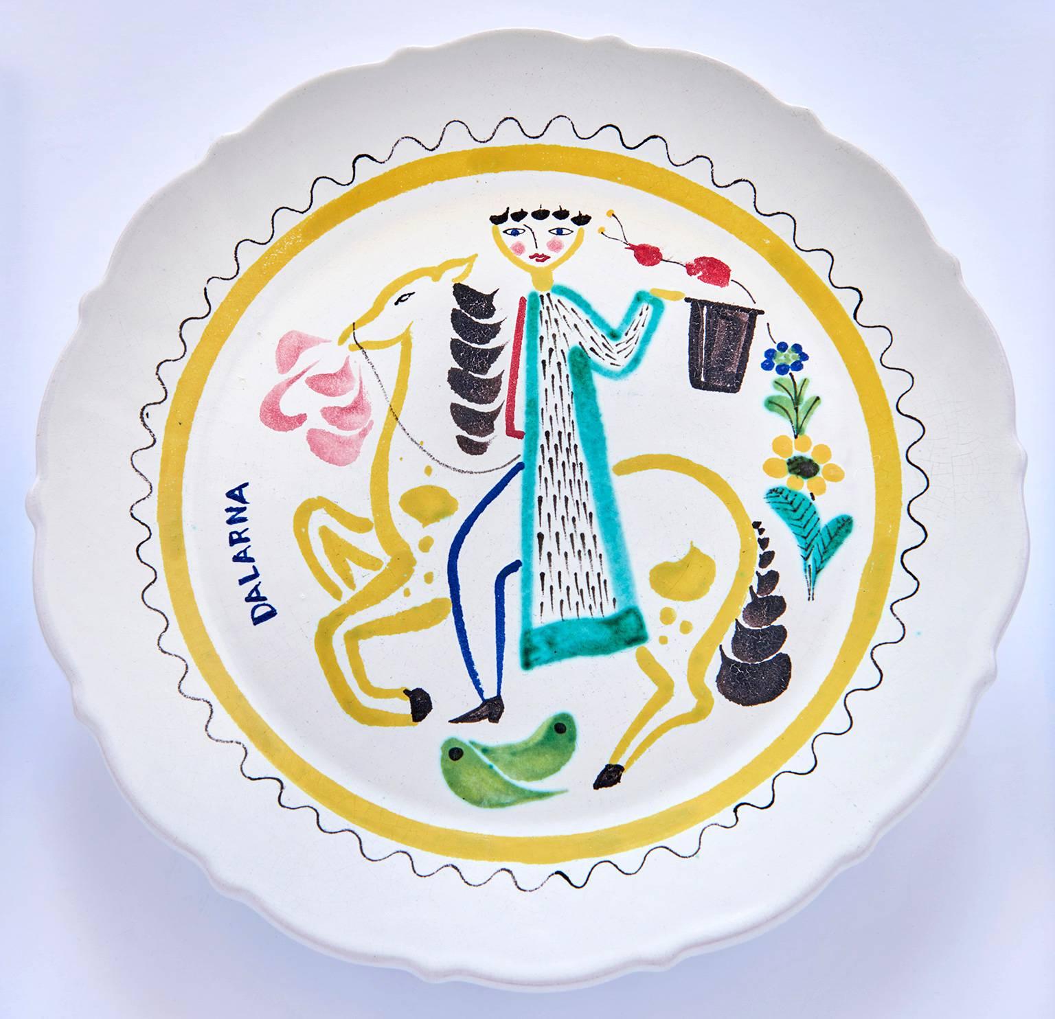 Swedish Set of Nine Hand-Painted Faience Dinner Plates by Stig Lindberg