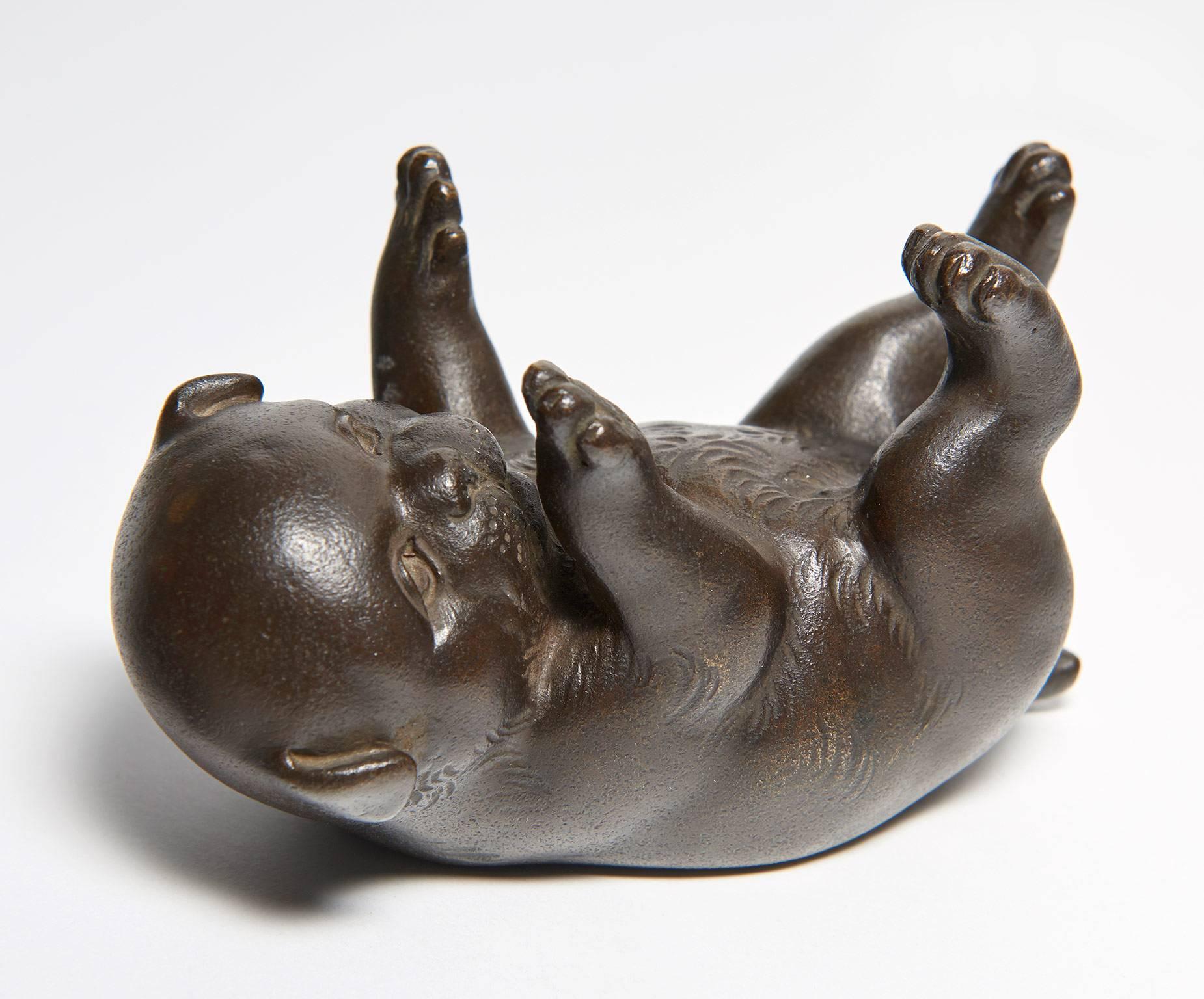 Japonisme 19th Century Japanese Bronze Okimono Figure of a Puppy