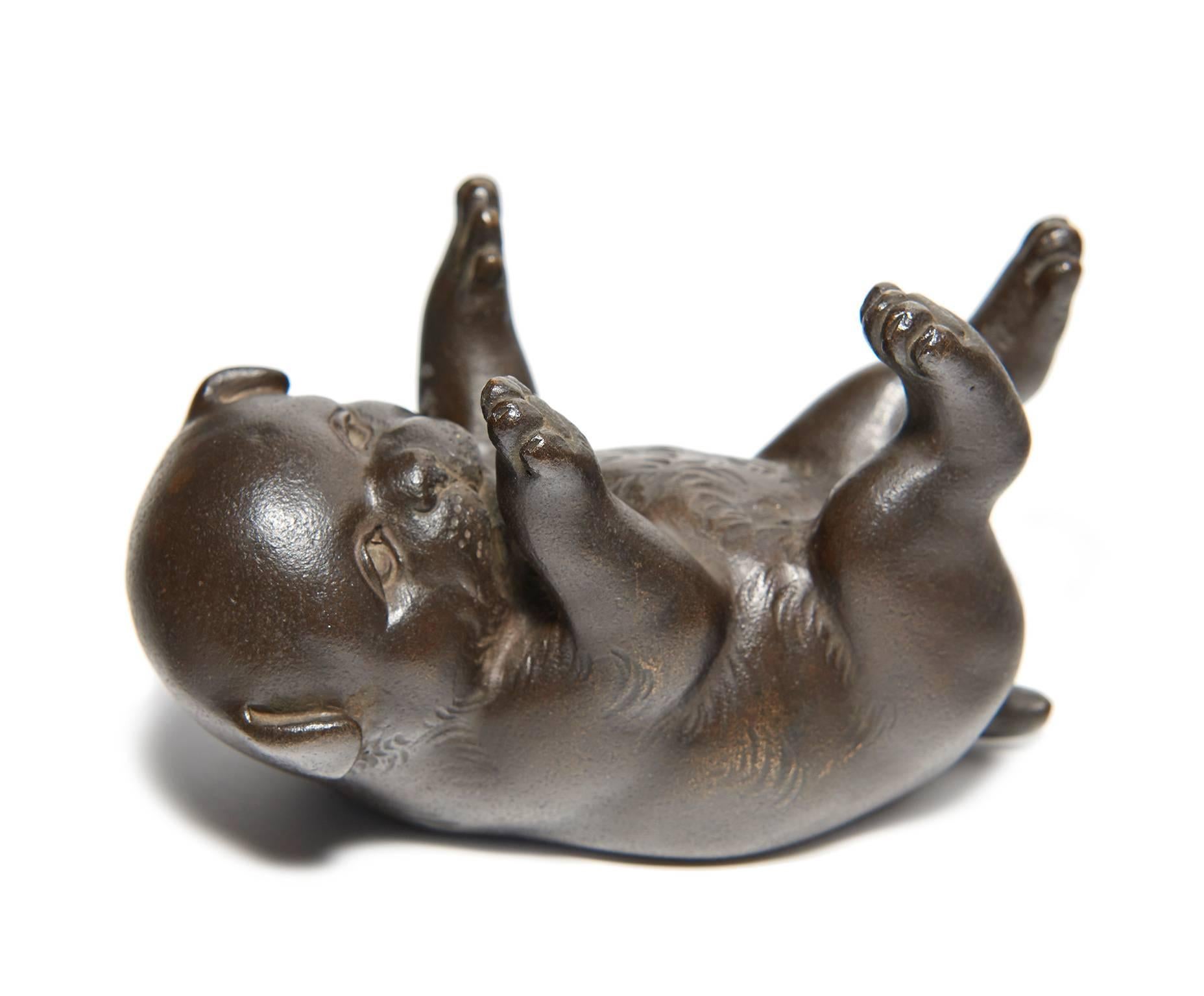 19th Century Japanese Bronze Okimono Figure of a Puppy 3