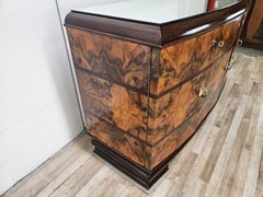 Art Deco Sideboard in Walnut Burl with Mirrored Top, Milan, 1940s Design