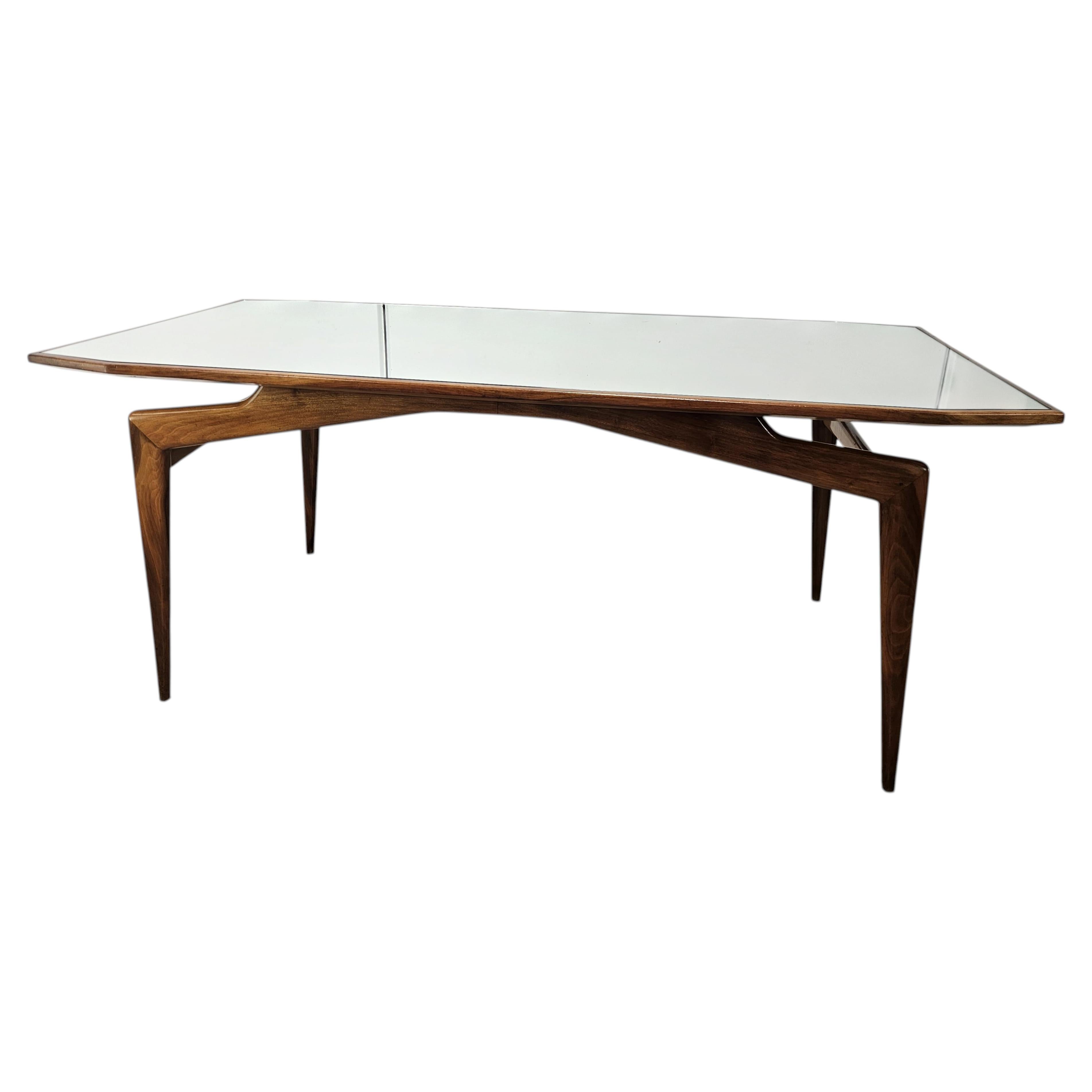 Mesa de comedor de estilo «Mid-Century Modern», de madera y espejo, diseño italiano, 1950 en venta