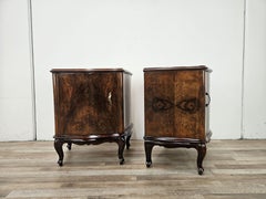 Chippendale Nightstands, Walnut Burl, Handcrafted, 1940s, Italy, Pair