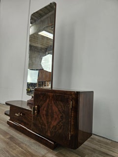 Art Deco Vanity Table in Walnut with Mirror, Italian Design, 1940s