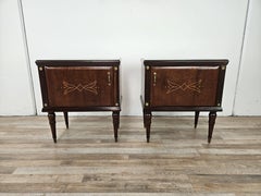 Pair of vintage oak nightstands with glass tops, 1960