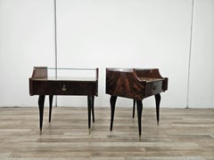 Pair of Mid-Century mahogany nightstands with double glass tops, 1960