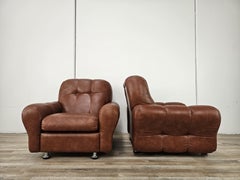 Fauteuils vintage marron de style italien en cuir, 1970