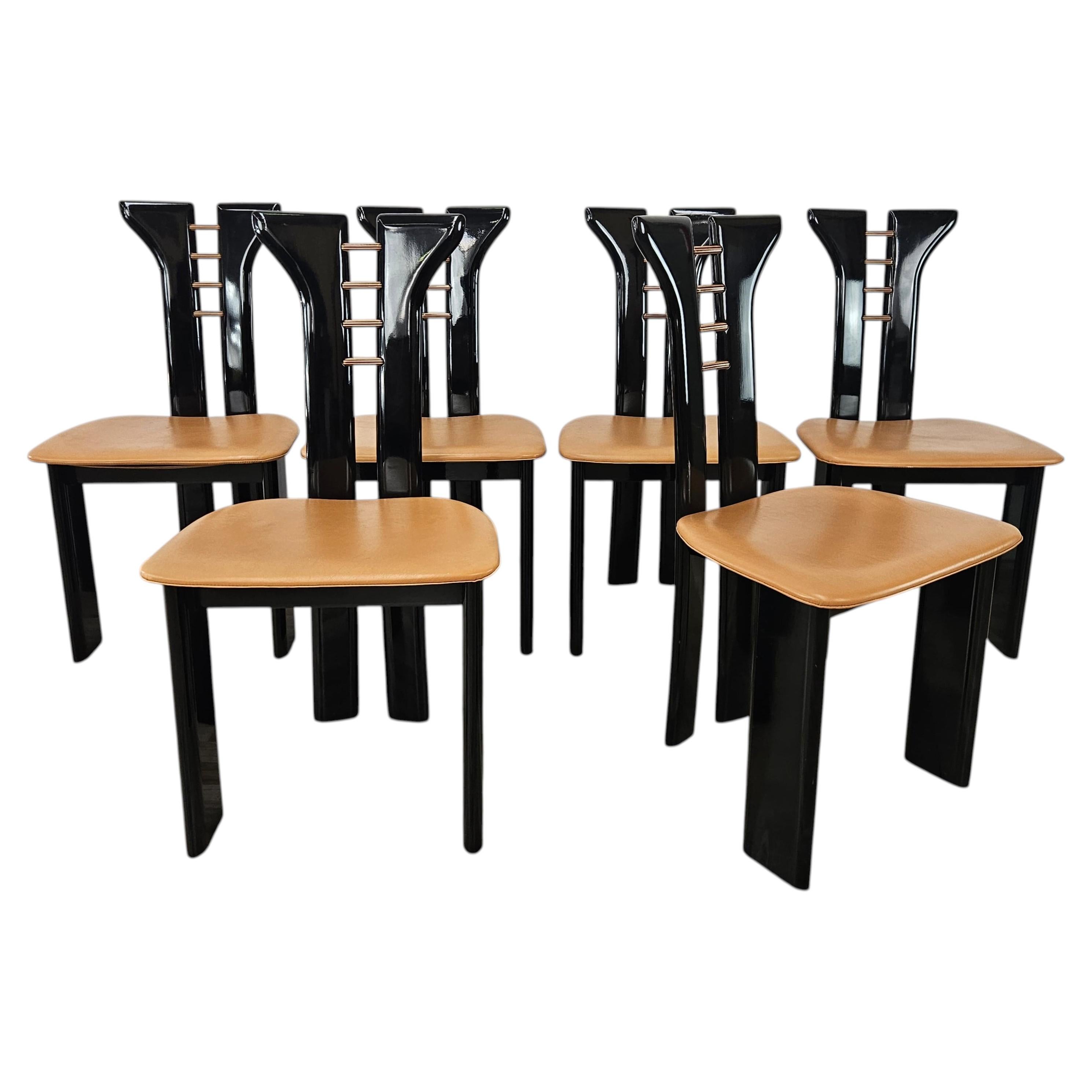 Pre-owned Roche Bobois Set Of 6 Pierre Cardin Chairs In Black Lacquered Wood, 1970