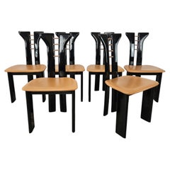 Set of 6 Pierre Cardin chairs in black lacquered wood, 1970