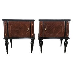 1960s mahogany burl bedside tables with glass top