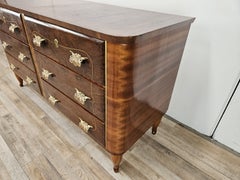 Cassettiera Art Decò in radica di noce e ottone, 1950