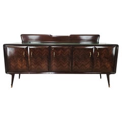 Italian Art Deco Sideboard in Mahogany with a Green Glass Top, 1960