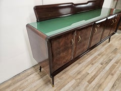 Italian Art Deco Sideboard in Mahogany with a Green Glass Top, 1960