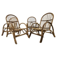 Vintage 1970s Wicker and Bamboo Armchair Set, 4-Piece, for Outdoor Use