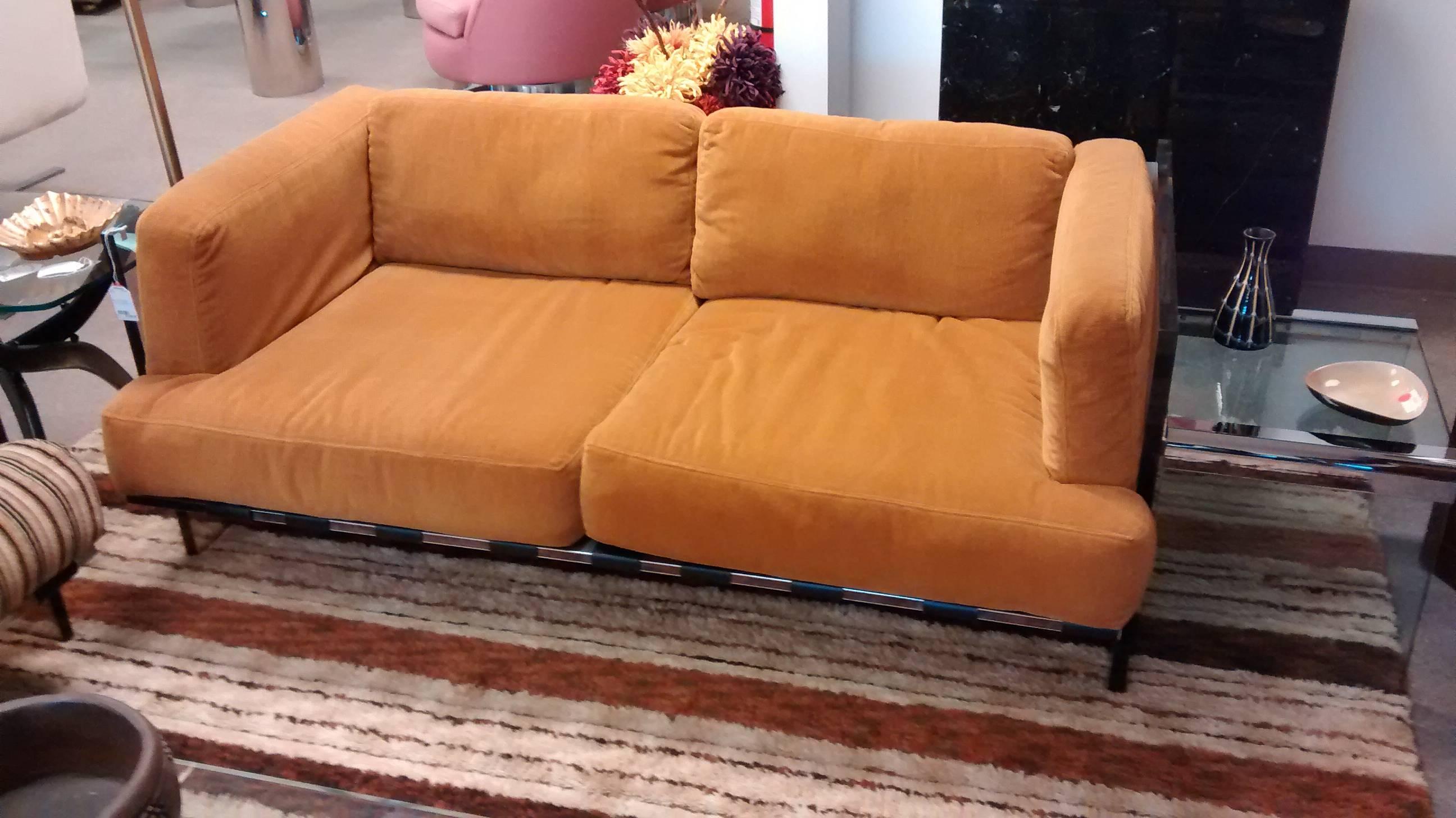 American Milo Baughman Lucite and Leather Strap Sofa