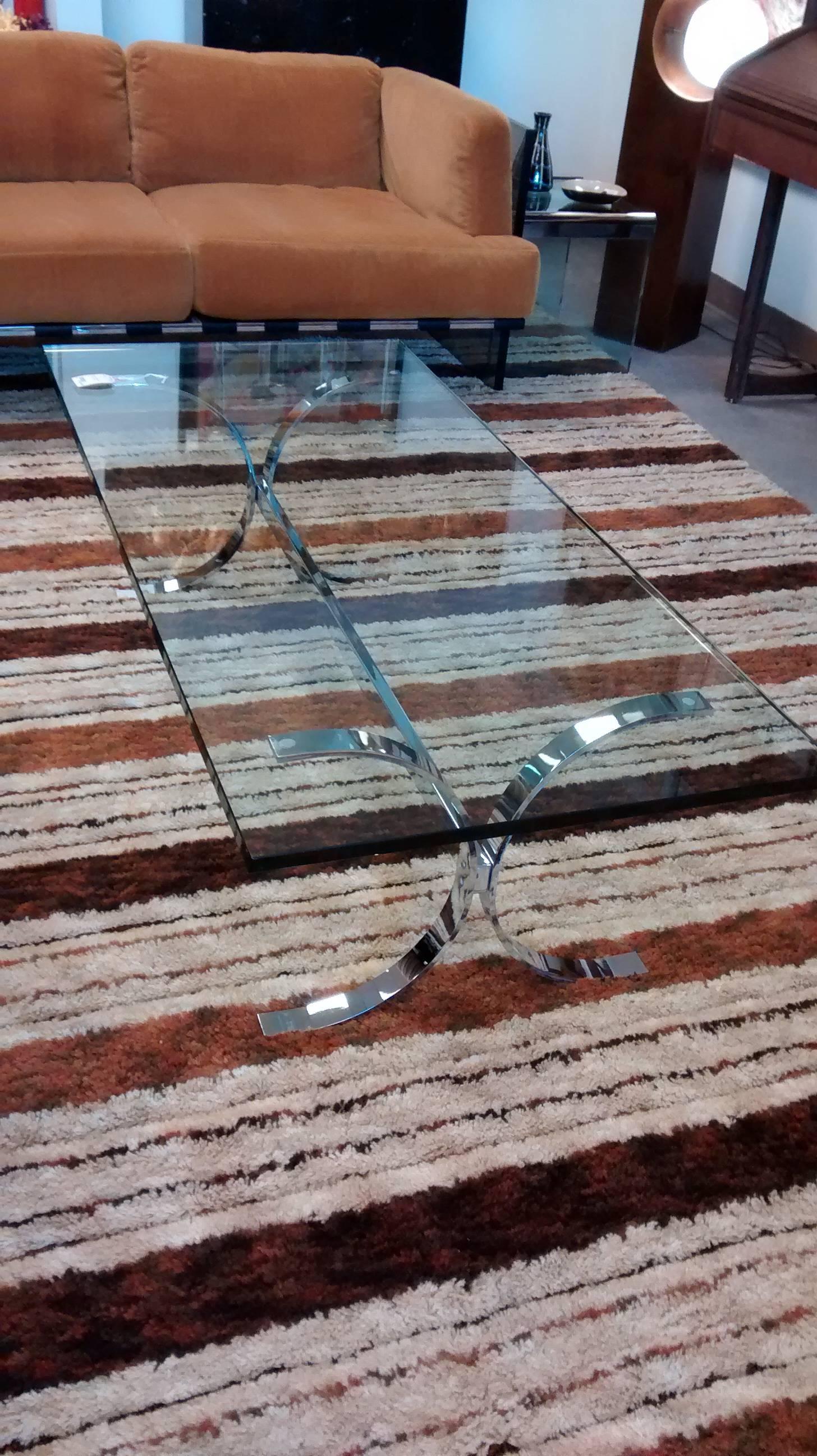 American Milo Baughman for Thayer Coggin Glass and Chrome Coffee Table For Sale