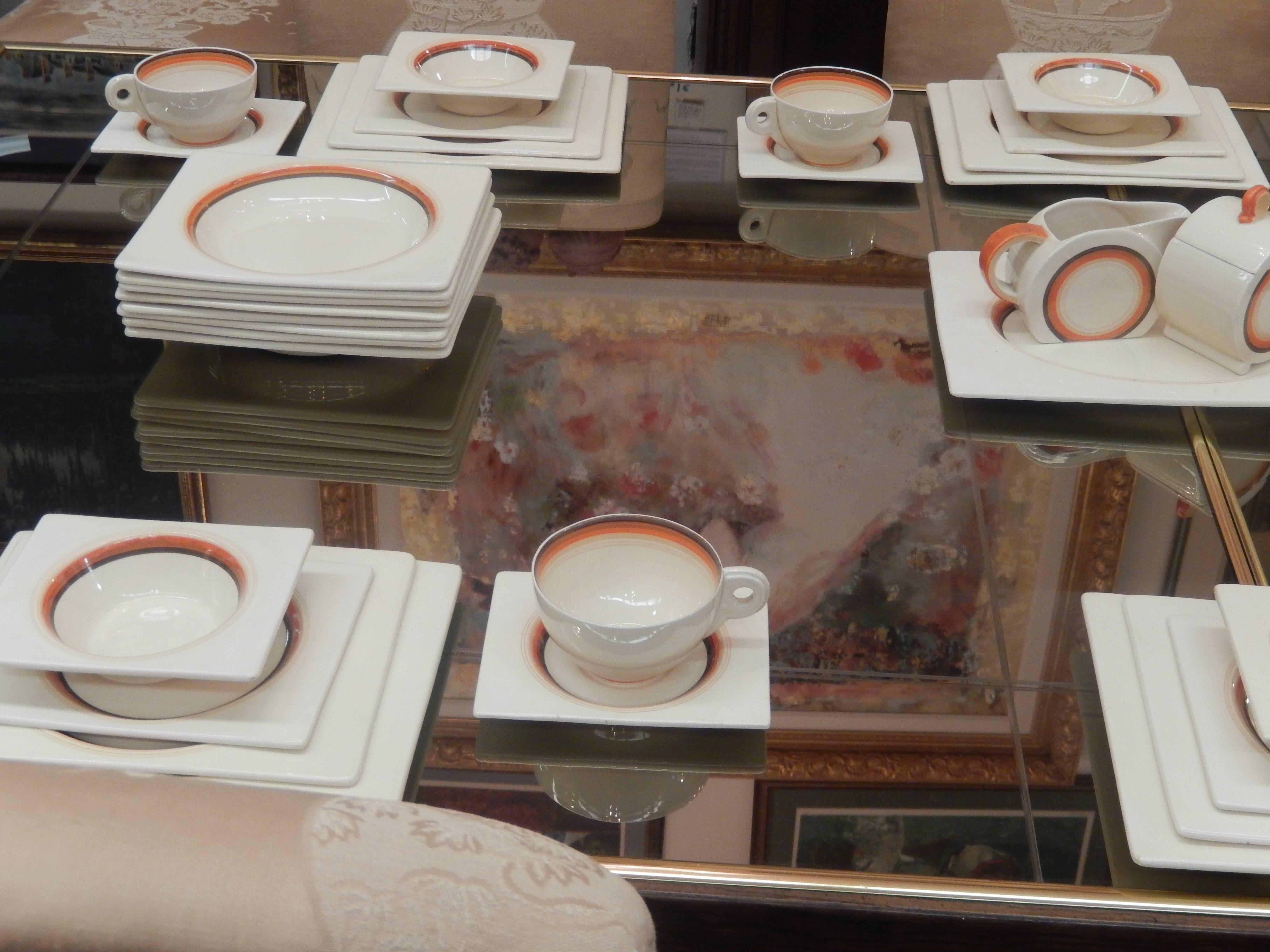 Art Deco Clarice Cliff Biarritz for Royal Staffordshire 60-Piece China Set For Sale