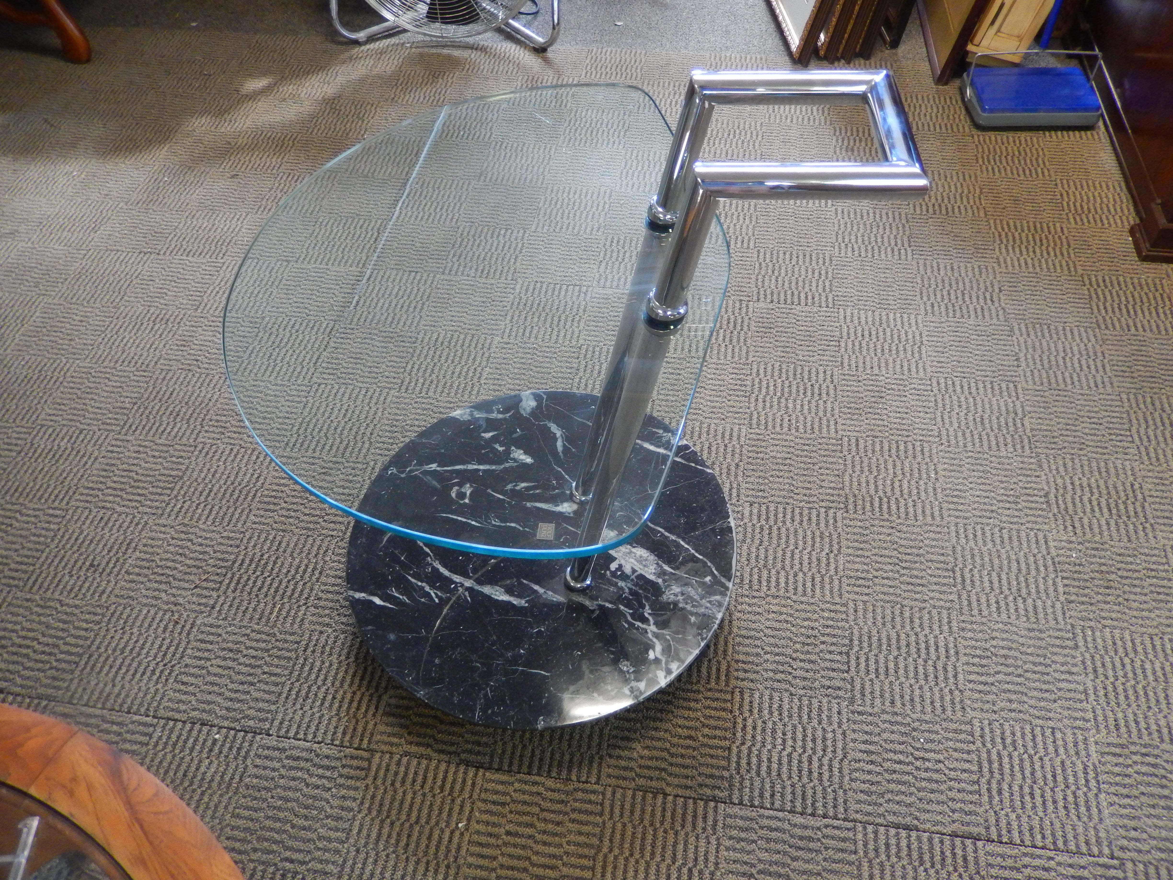 Terrific smaller size Rolf Benz signed marble, chrome and glass bar cart, dating to the early 1980s. 

Excellent original finish and condition.