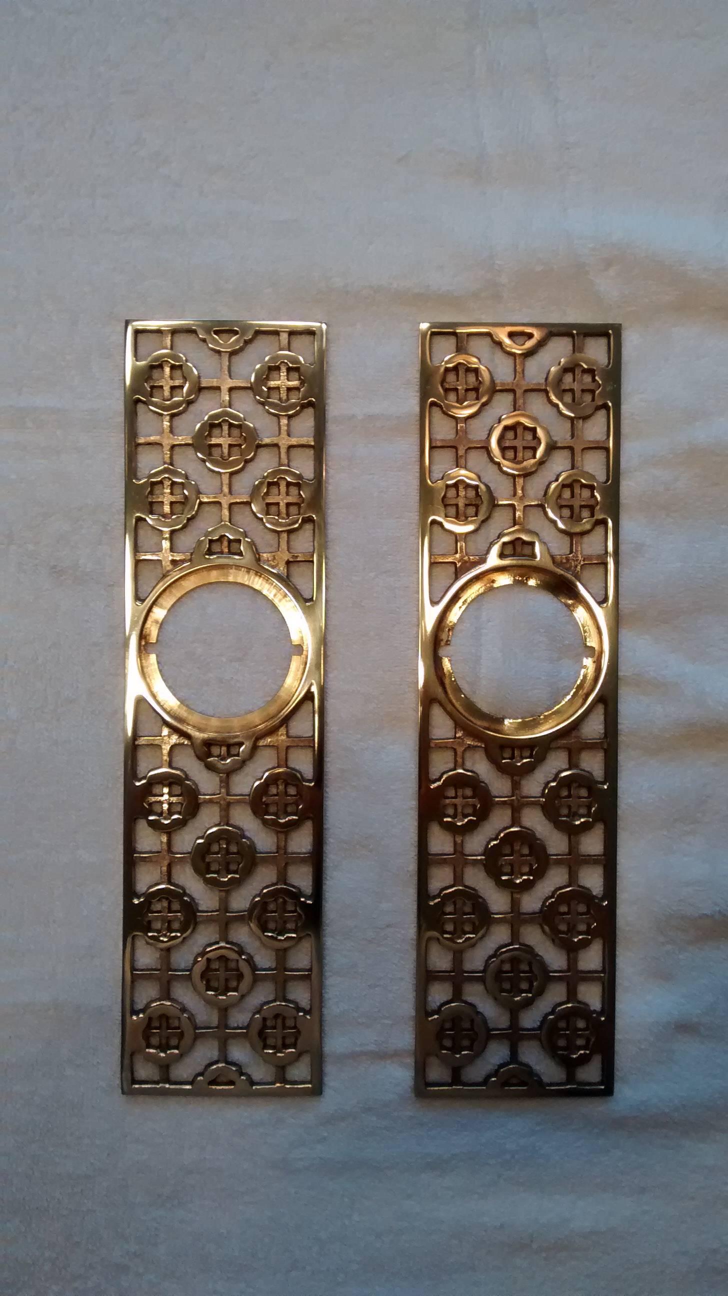 American Pair of Asian Motif Mid-Century Modern Door Hardware Escutcheons For Sale