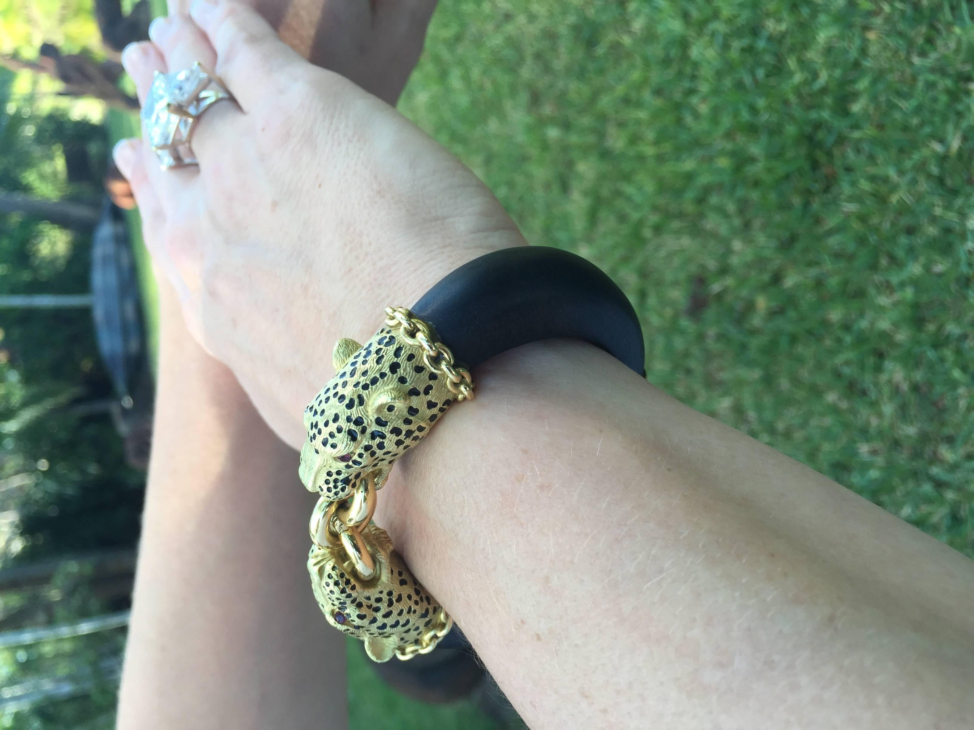 Gay Freres Wood And 18K Gold Leopard Bangle 1