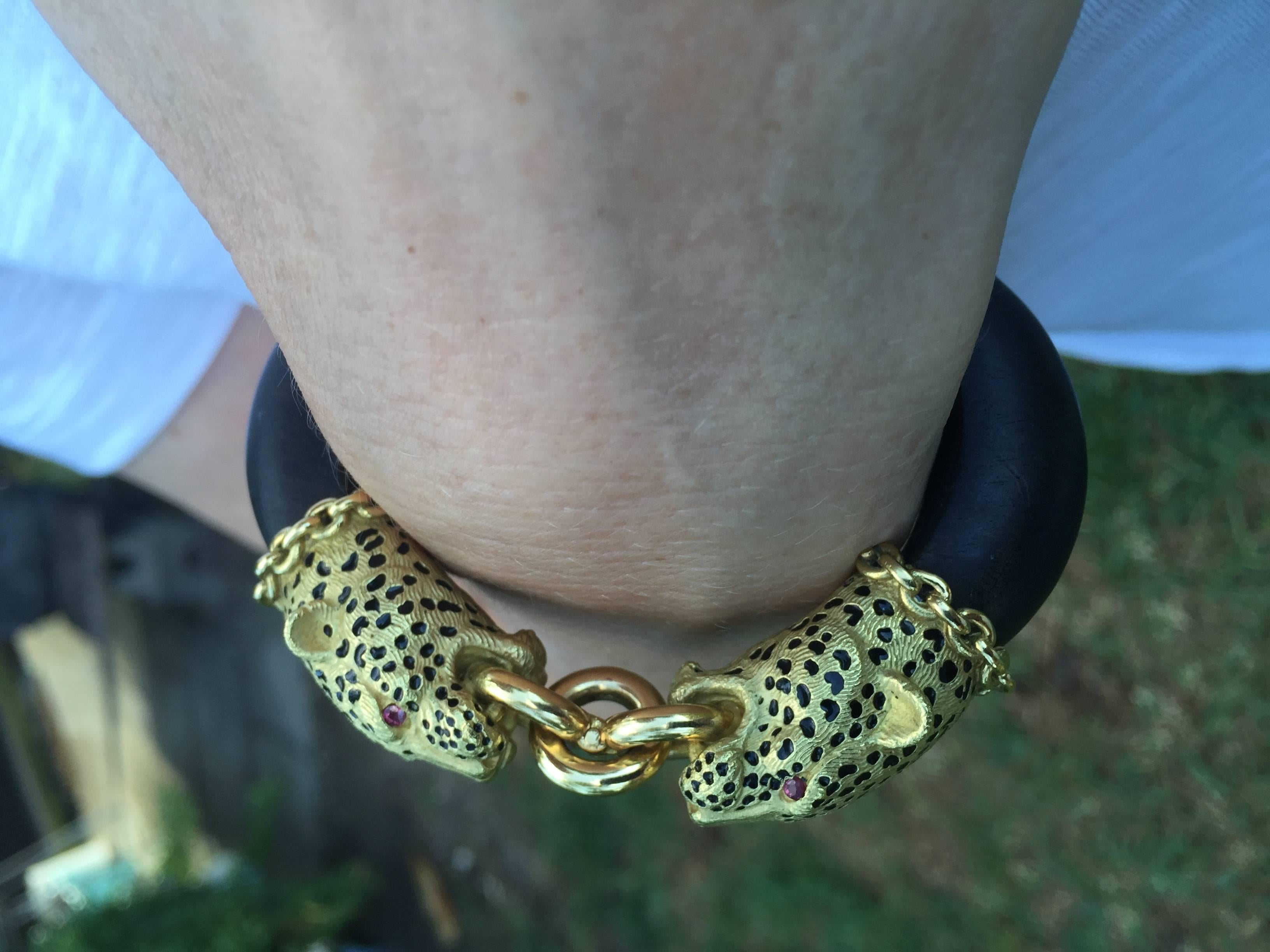 Gay Freres Wood And 18K Gold Leopard Bangle 2