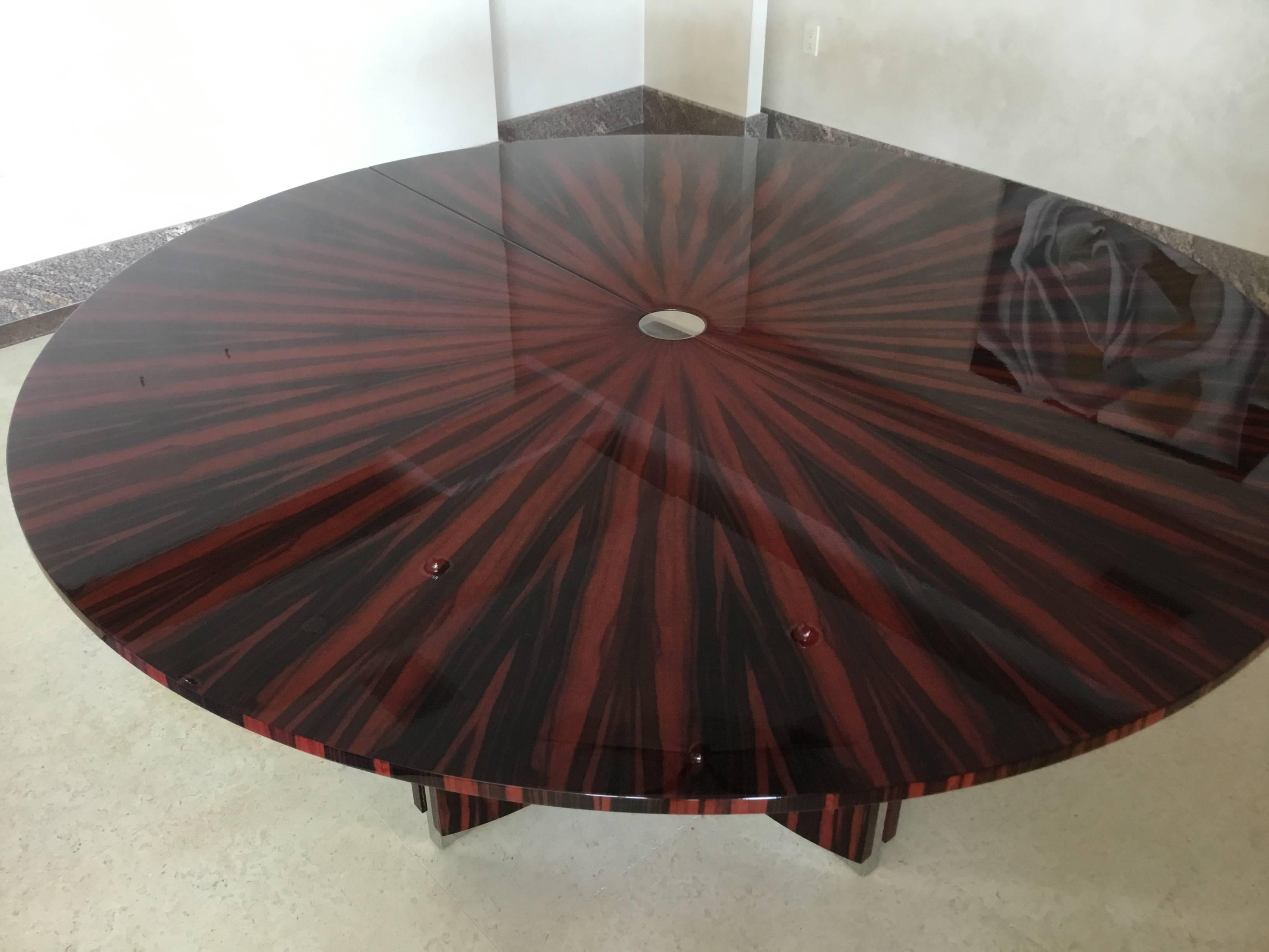 Custom Macassar Ebony Dining Table with Steel Insets In Excellent Condition For Sale In Miami, FL