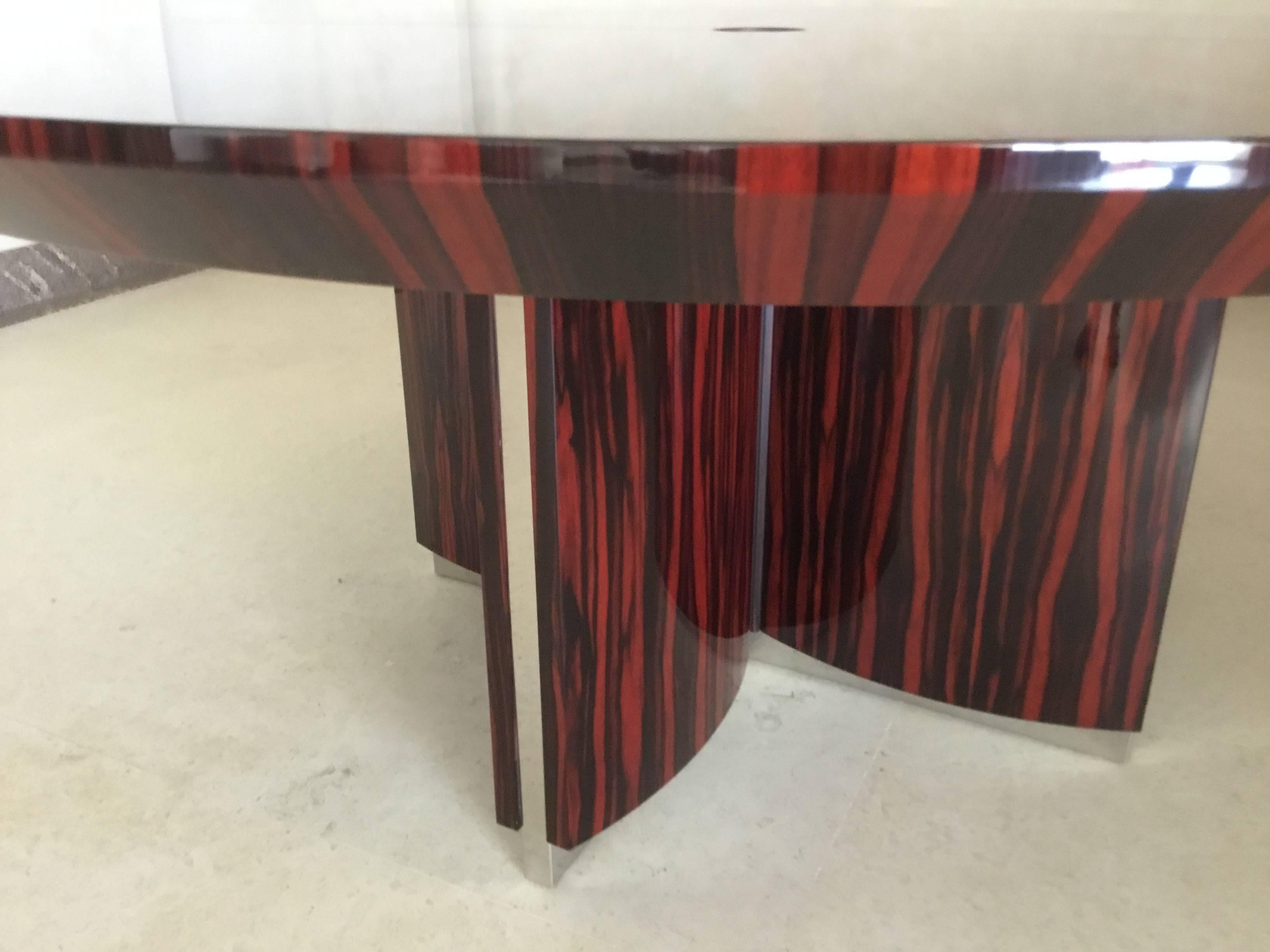 20th Century Custom Macassar Ebony Dining Table with Steel Insets For Sale